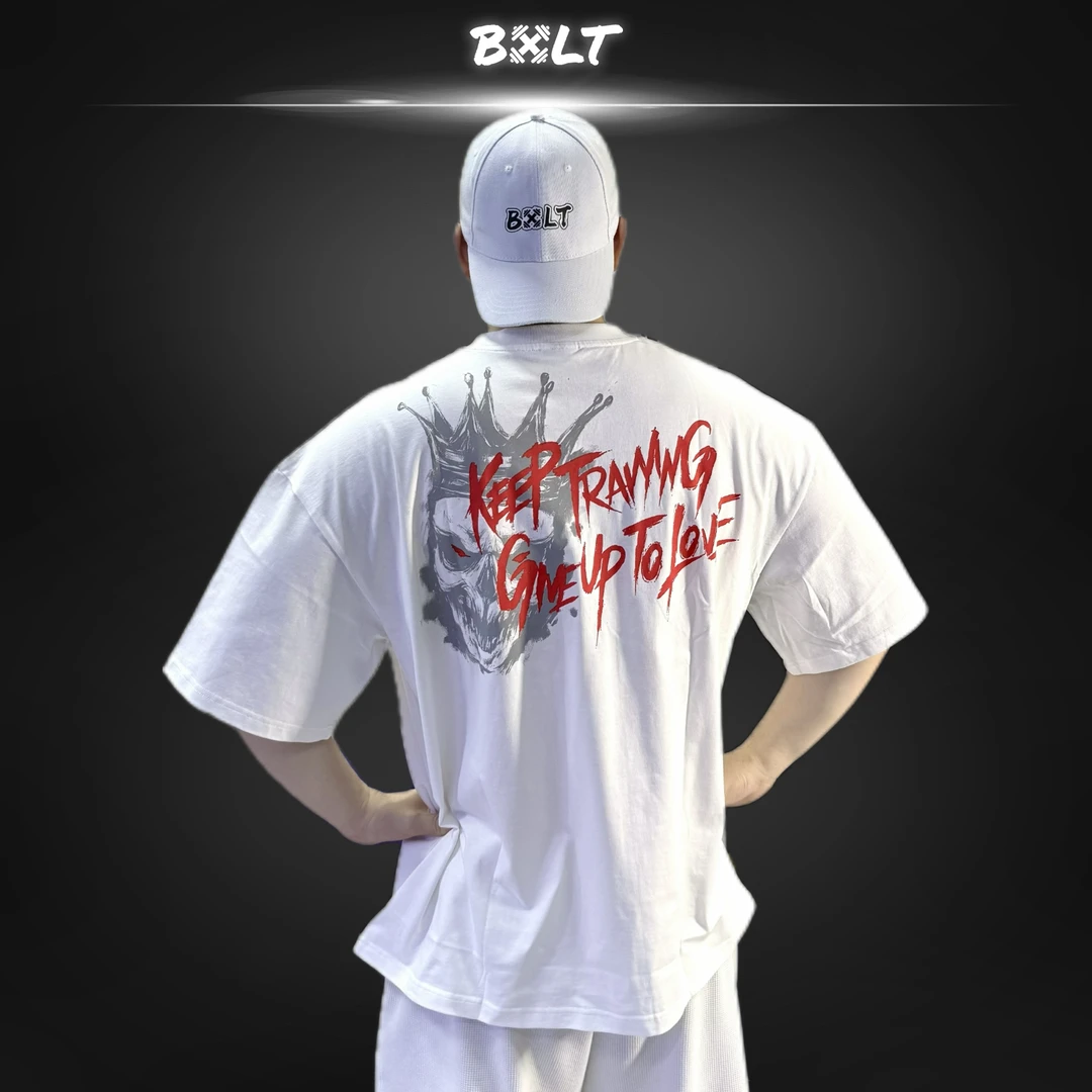 BXLT【骷髅王冠】潮流复古健身训练休闲半袖T恤上衣