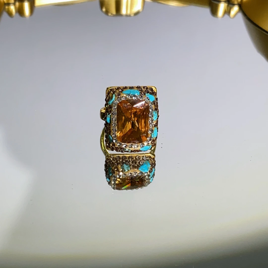 铜合金合成锆石戒指 TTSD 方形SDS时尚戒指欧美轻奢蓝色8512