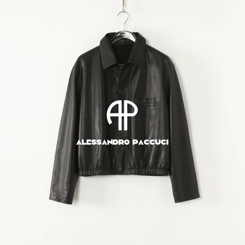 AP洛哥53060PY【墨色剪影】黑标/无涂植鞣羊皮翻领休闲时尚短皮衣