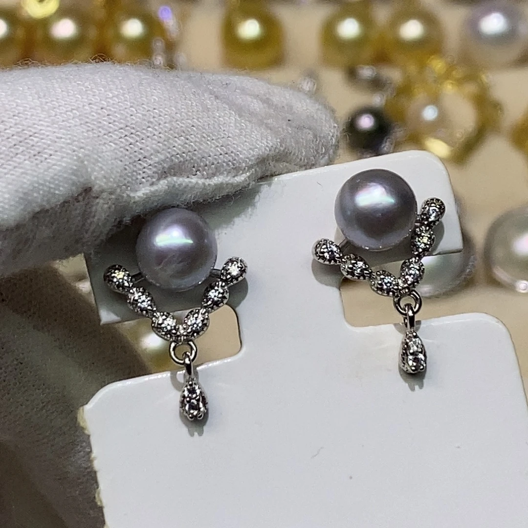 银S925镶嵌海水珍珠耳饰