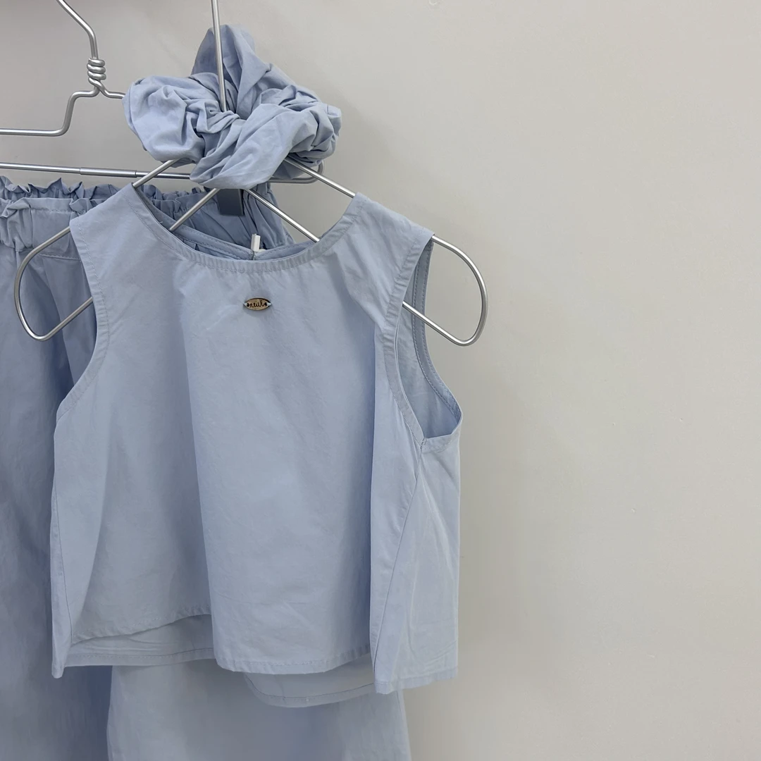 FLT539夏季蓝色无袖背心半身裙套装时尚穿搭小众设计感