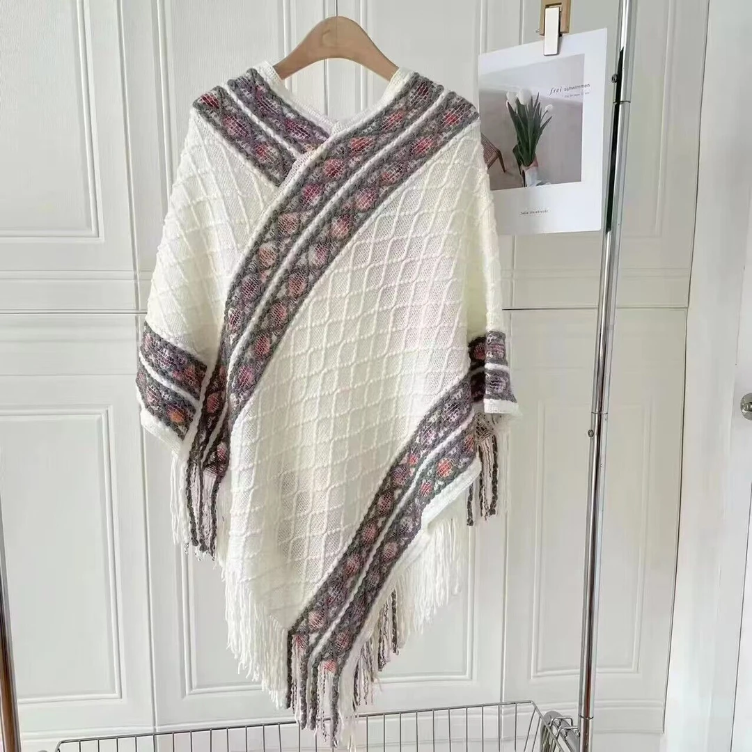 2025新款时尚洋气高档流苏套头针织披肩夏季配裙子民族风红色斗篷