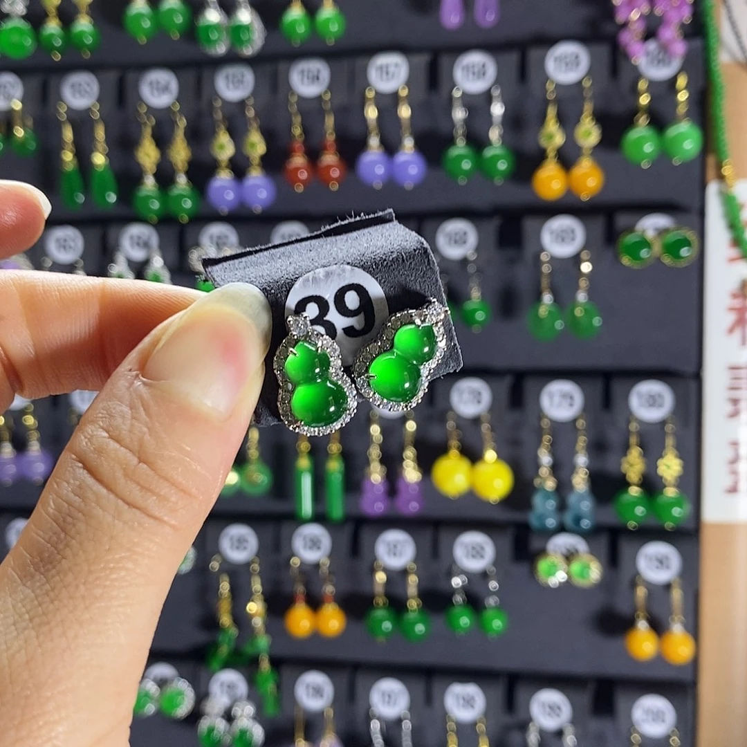 银S925镶嵌翡翠耳饰39