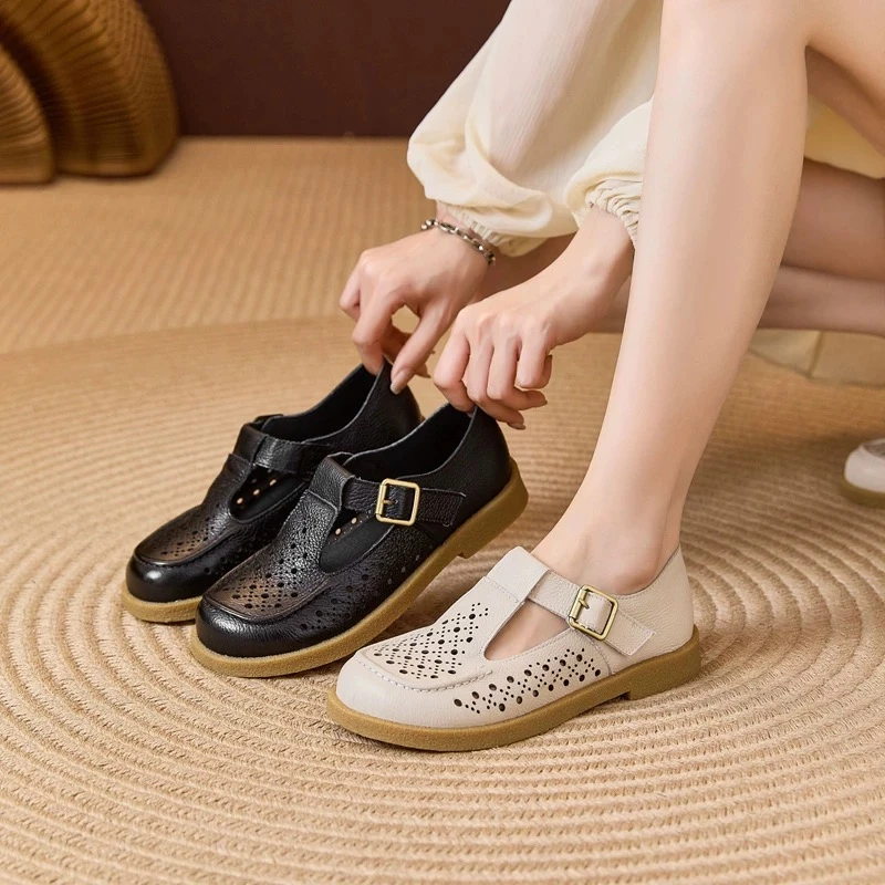 【慢慢女鞋】妈妈鞋中老年女鞋夏季防滑透气平底软底舒适26057-1