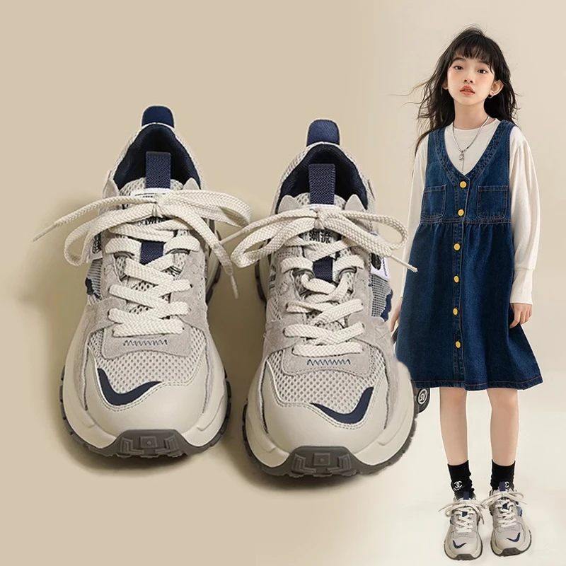 女童运动鞋2025春季新款中大童儿童鞋网鞋子女孩休闲软底老爹鞋潮