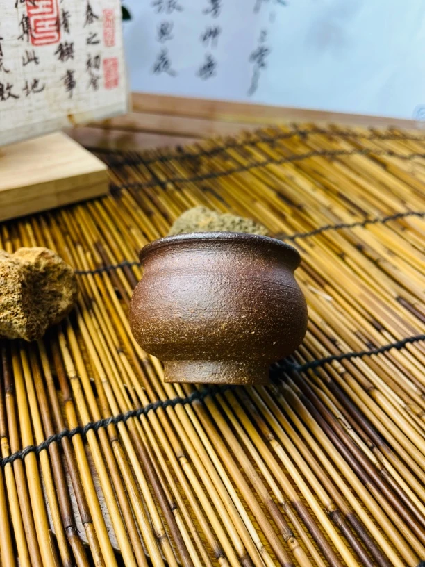 粗泥粗陶花瓶杯聚香杯主人杯品茗杯烧色老无釉茶杯陶瓷火山泥柴烧