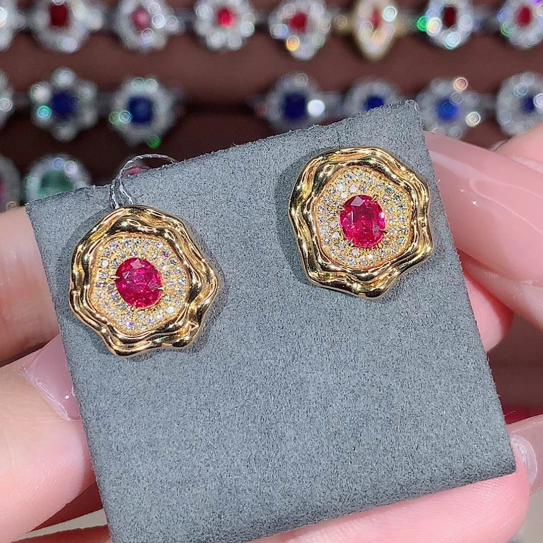 18K金镶嵌耳饰红宝石1.2ct/天然宝石/七天无理由