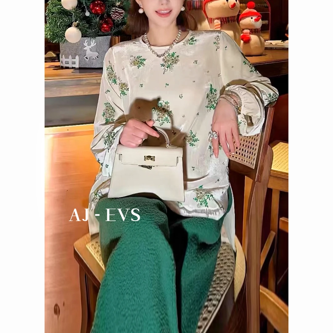 AJ-EVS【贵气优雅·重工钉珠真丝丝绒高奢丝绒上衣】