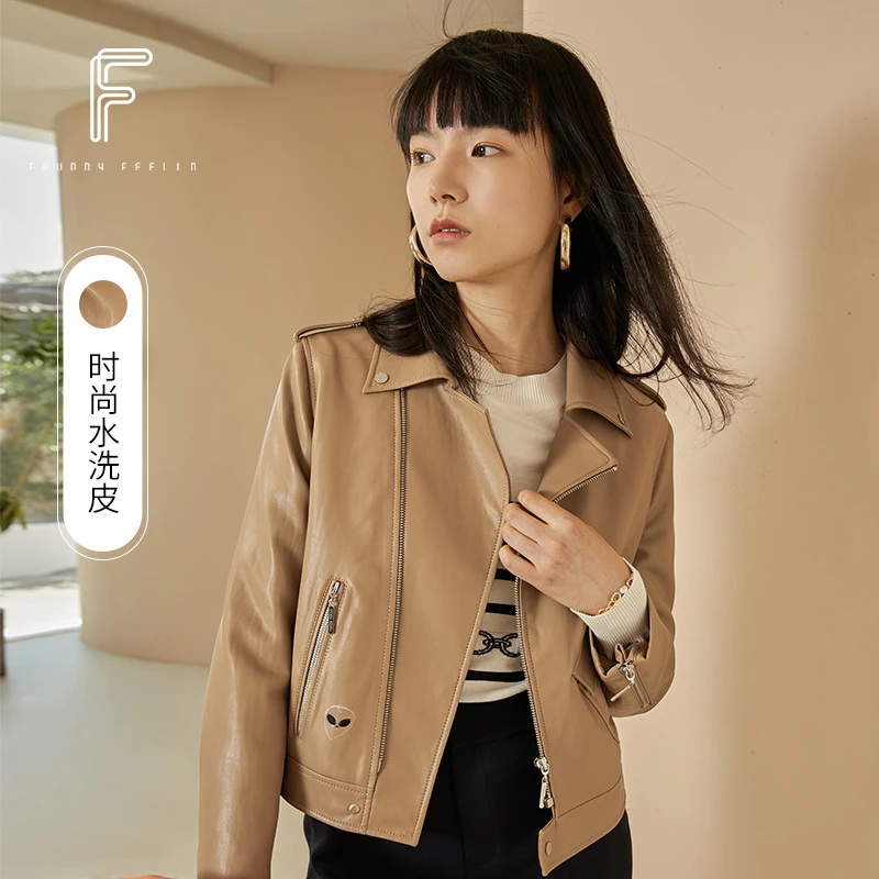 【九月专属】佛秋季时尚工装风短款修身PU皮夹克外套
