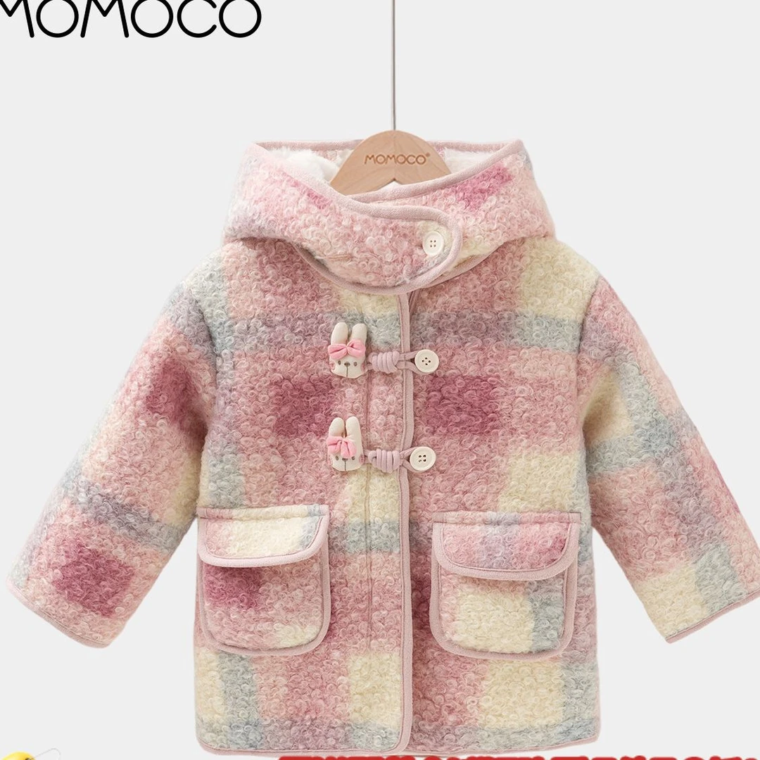 MOMOCO冬季童装女童加绒外套洋气中长款保暖呢子大衣77830107030