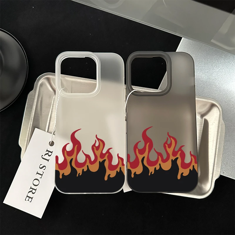 奥菲顿高级黑红火焰适用iPhone15/16pro透白磨砂手机壳14苹果12套