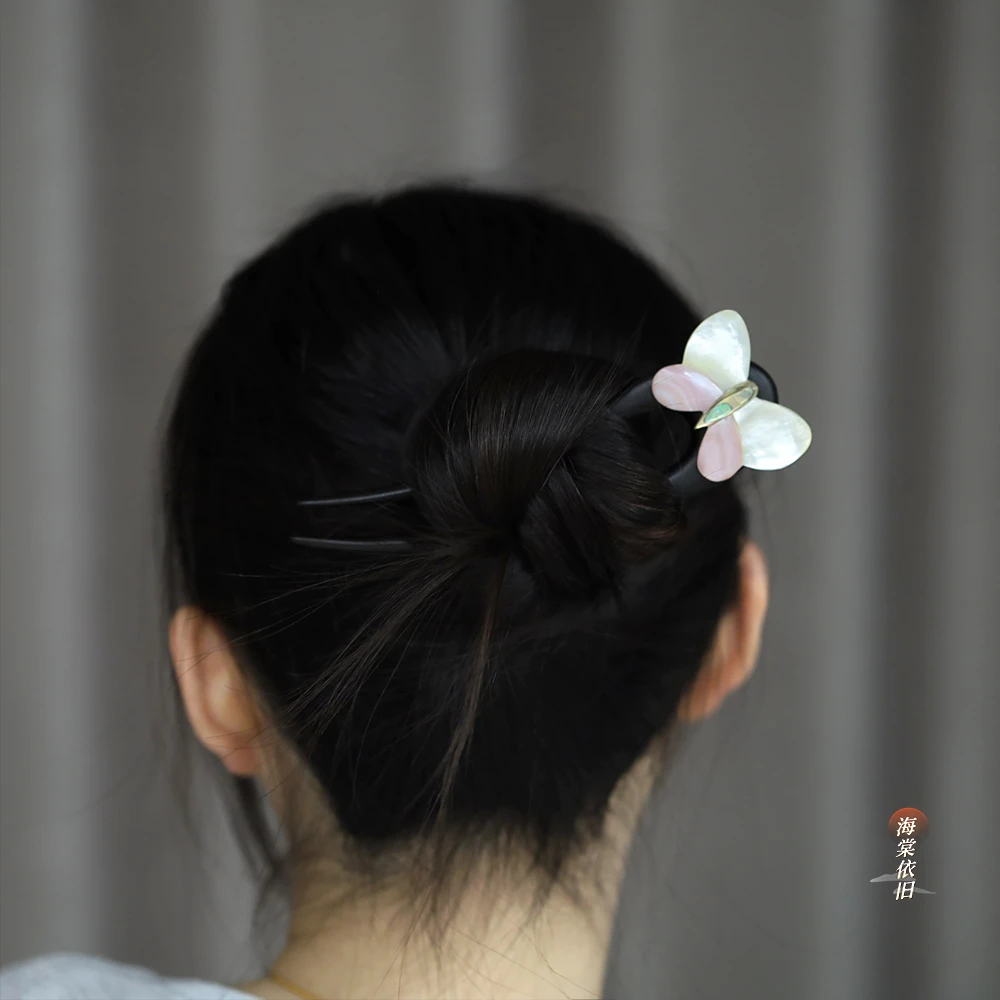 U型蝶贝蝴蝶复古/宫廷发饰气质旗袍发簪古风女百搭饰品盘发日常