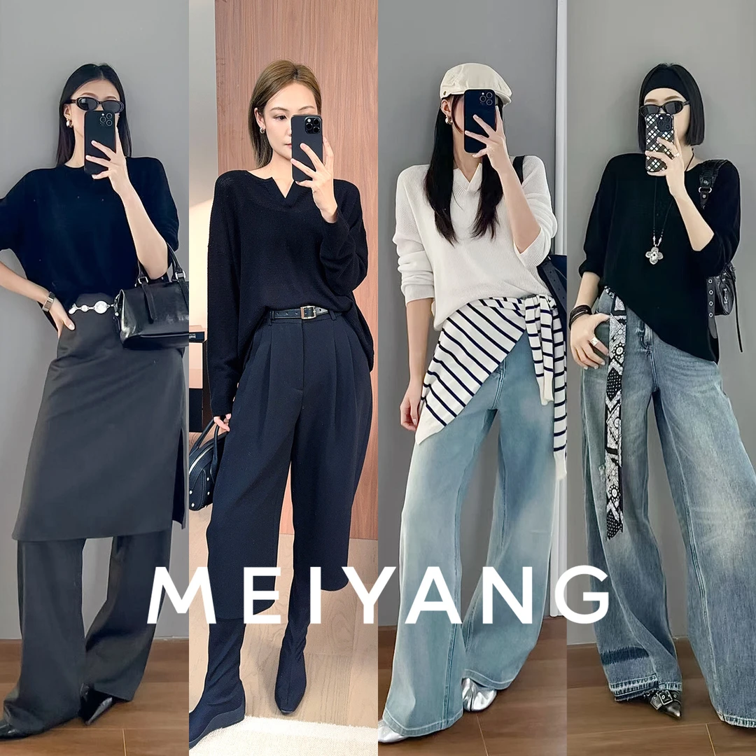 美洋MEIYANG 洞洞针织衫 好穿！桑蚕丝羊绒基础百搭宽松长袖-周一