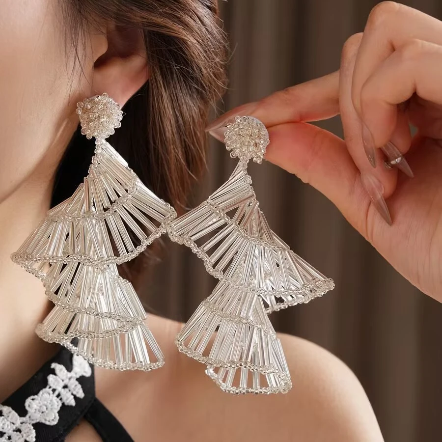 铜合金耳饰 银针喇叭花流苏耳钉轻奢法式气质耳环高级感小众耳饰