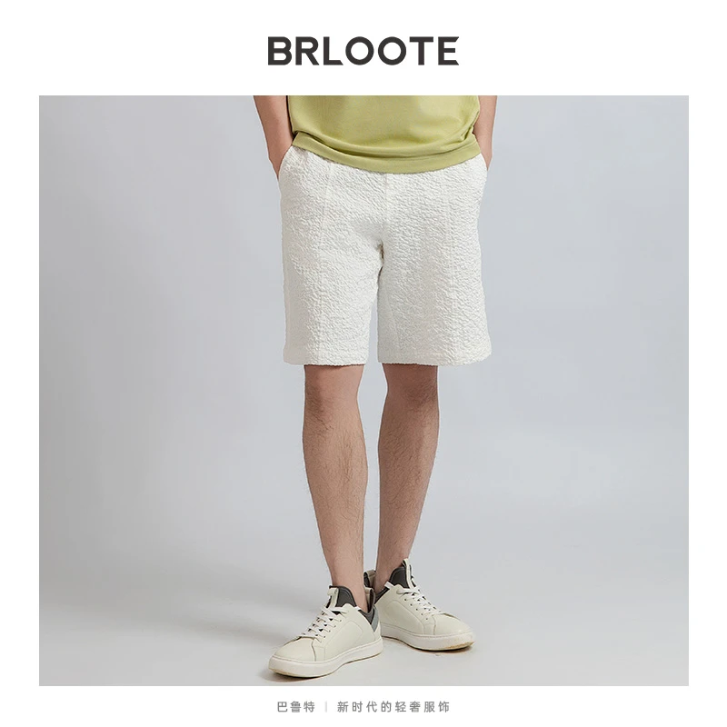 Brloote/巴鲁特褶皱肌理休闲短裤棉氨吸湿透气五分裤BC1512K375