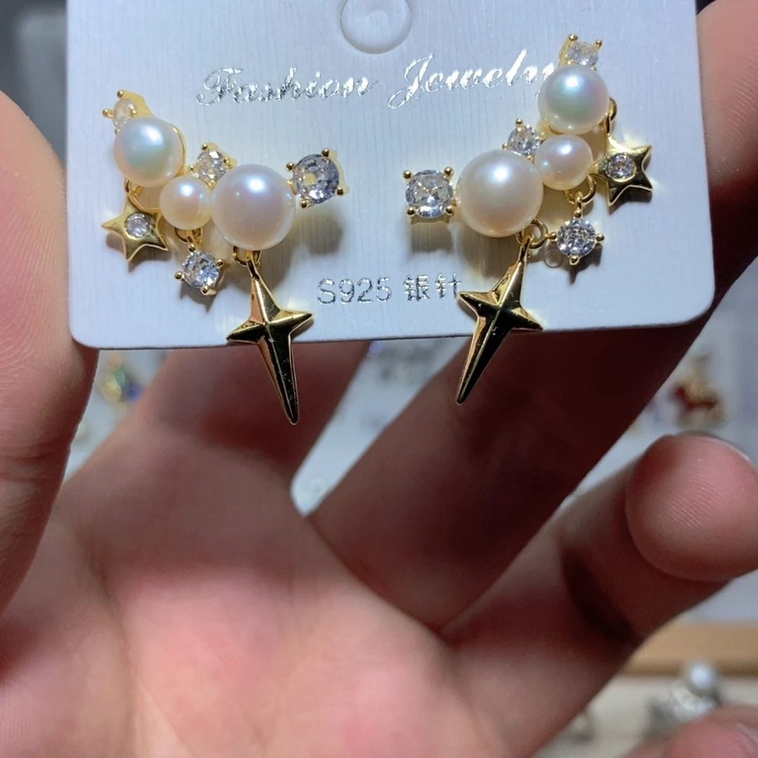 淡水珍珠耳饰银S925镶嵌