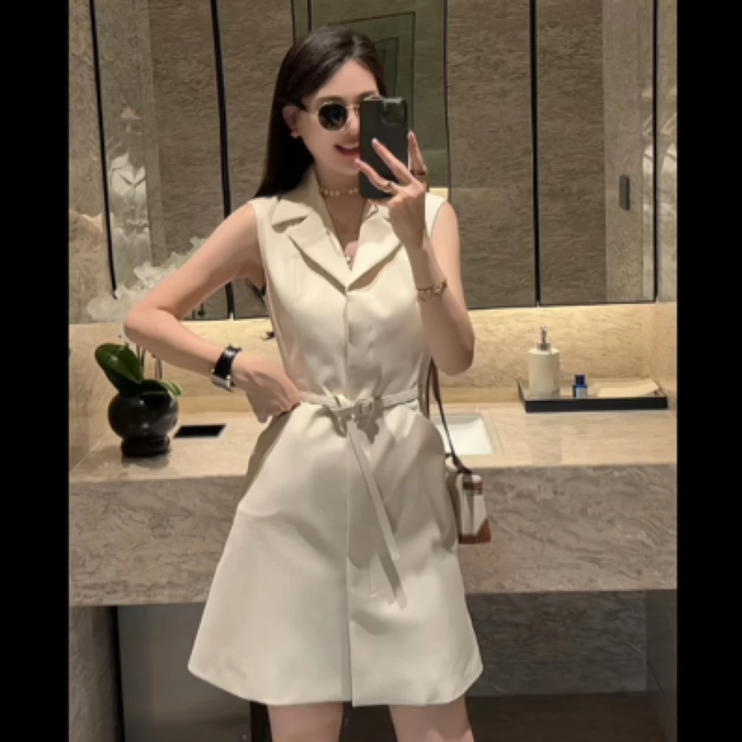 岁言suiyan高定法式名媛风显瘦无袖西装连衣裙夏季收腰马甲裙女