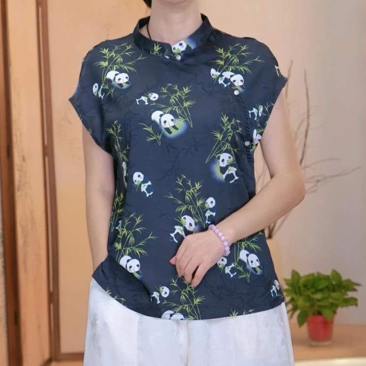 【熊猫抱竹】新中式国风显瘦减龄气质百搭女士上衣