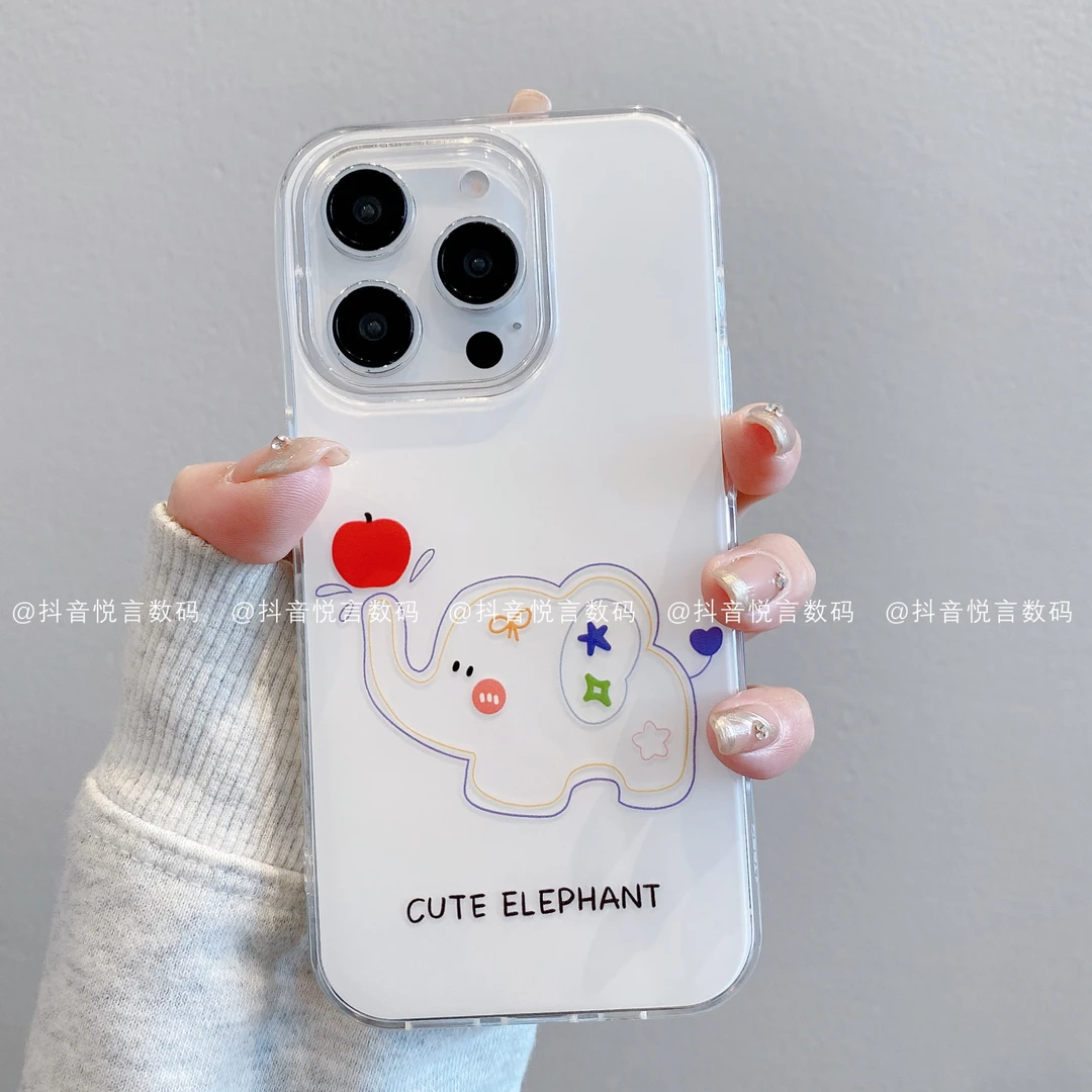 （苹果）IMD奶油适用iphone16promax/15/14/13/12/11线条小象手机壳