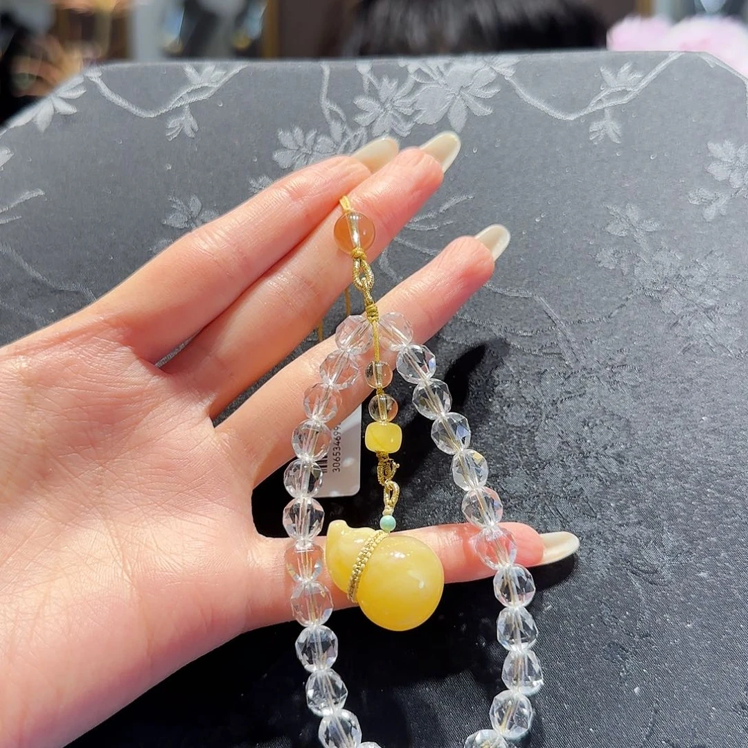 水晶手机链未镶嵌白水晶蜜蜡葫芦手机链