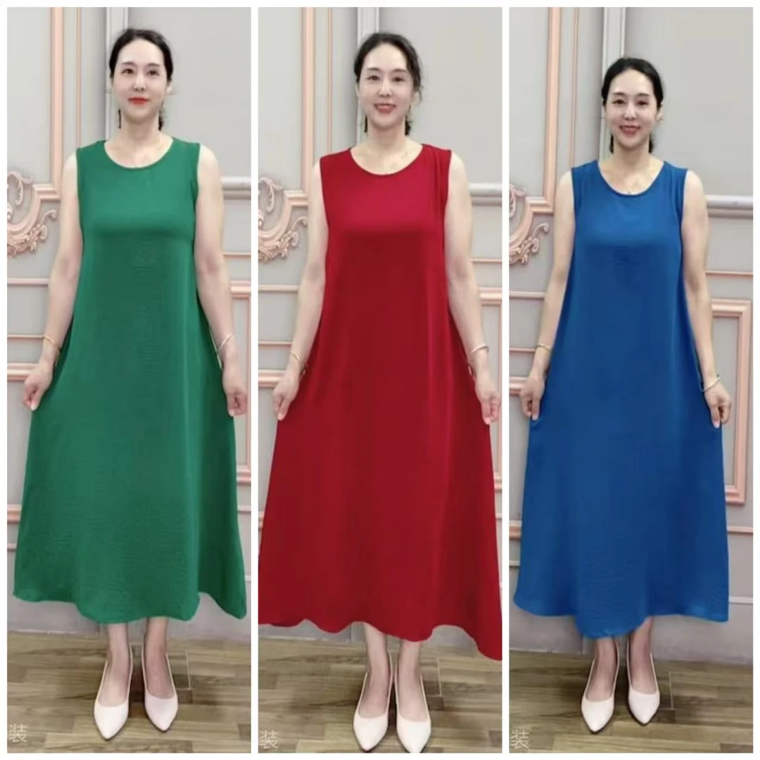 GUQIYUN/古琦云夏季无袖宽松连衣裙时尚打底显瘦气质百搭纯色909