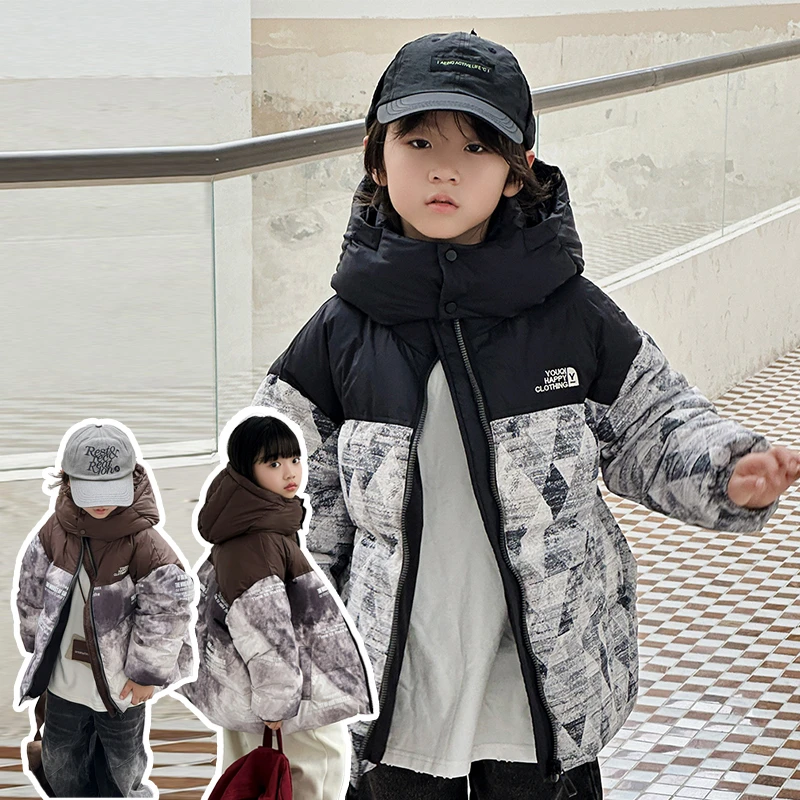 【LQ呦奇】2024冬季新款90白鸭绒迷彩加厚时尚童装羽绒服U226012
