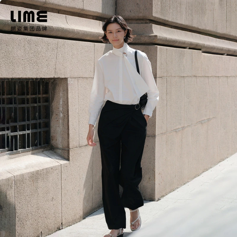 【清波严选】LIME/莱茵冬季设计感不规则直筒阔腿裤LDGD8BWPT501