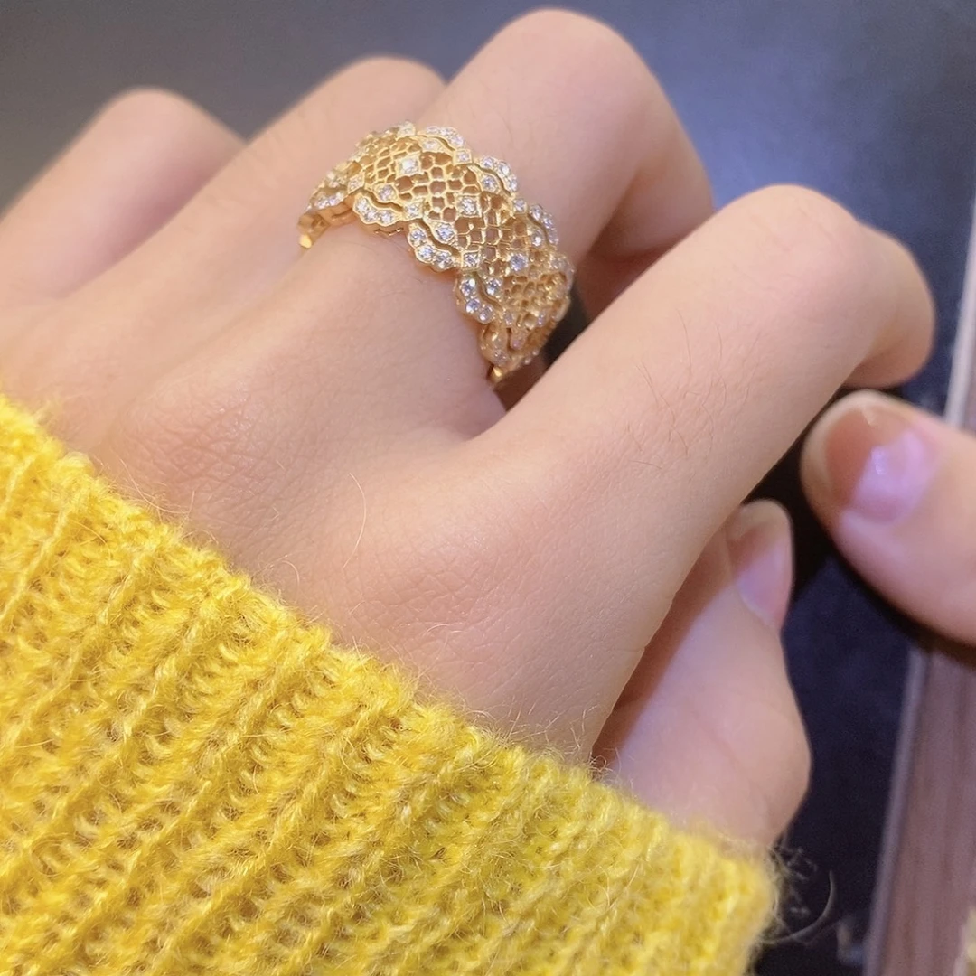 18K金镶嵌戒指/指环钻石蕾丝k黄