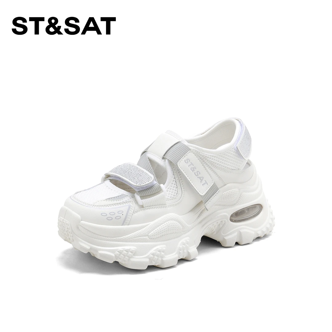 St&Sat/星期六运动增高魔术贴老爹鞋2025新款气质厚底透气休闲鞋