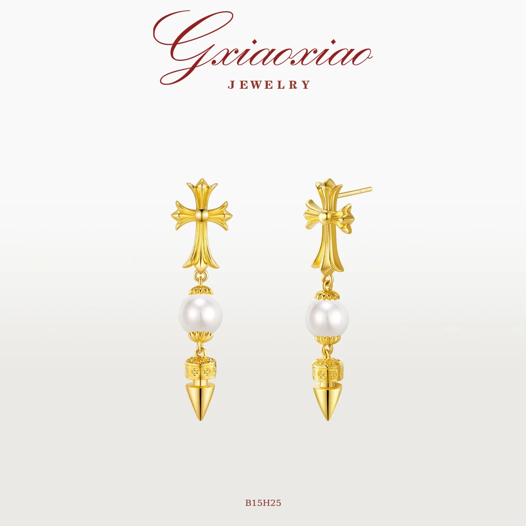 G XIAOXIAO 镀K金 法式气质时尚百搭十字架耳环 B15H25