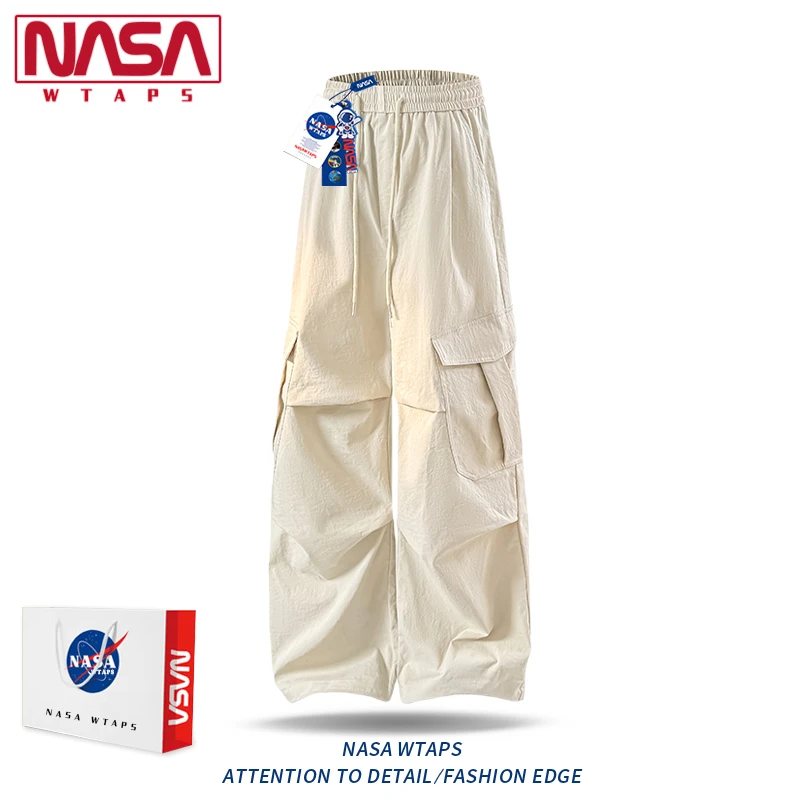 NASA WTAPS美式工装裤男款夏季设计感褶皱潮牌直筒阔腿冰丝休闲裤