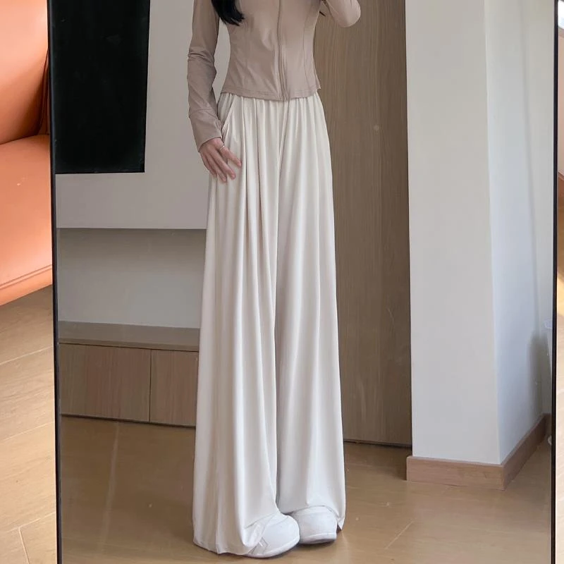 米杏冰丝防晒裤女夏季薄款2025新款高腰垂感防紫外线两穿阔腿裤子