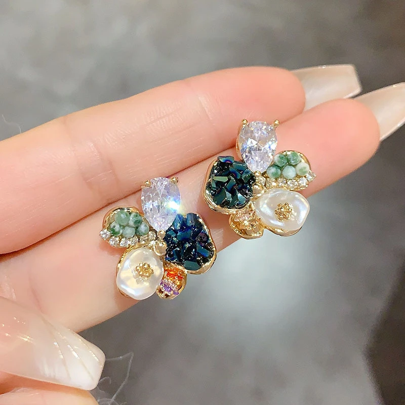 合金耳饰小众轻奢手工款花瓣耳钉波西米亚民族风银针耳环复古百搭