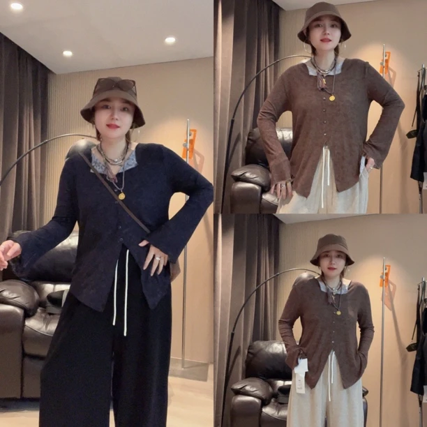 25527#秋冬针织女装秋季时尚显瘦常规v领长袖（卡码拍大）