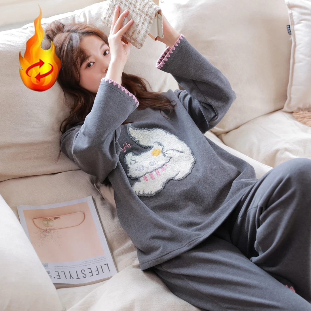 德绒睡衣女秋冬季2025新款保暖卡通可爱长袖长裤休闲服套装可外穿