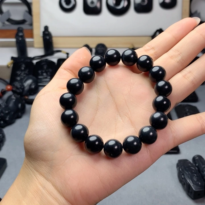 手串未镶嵌和田玉（墨玉）特价12mm