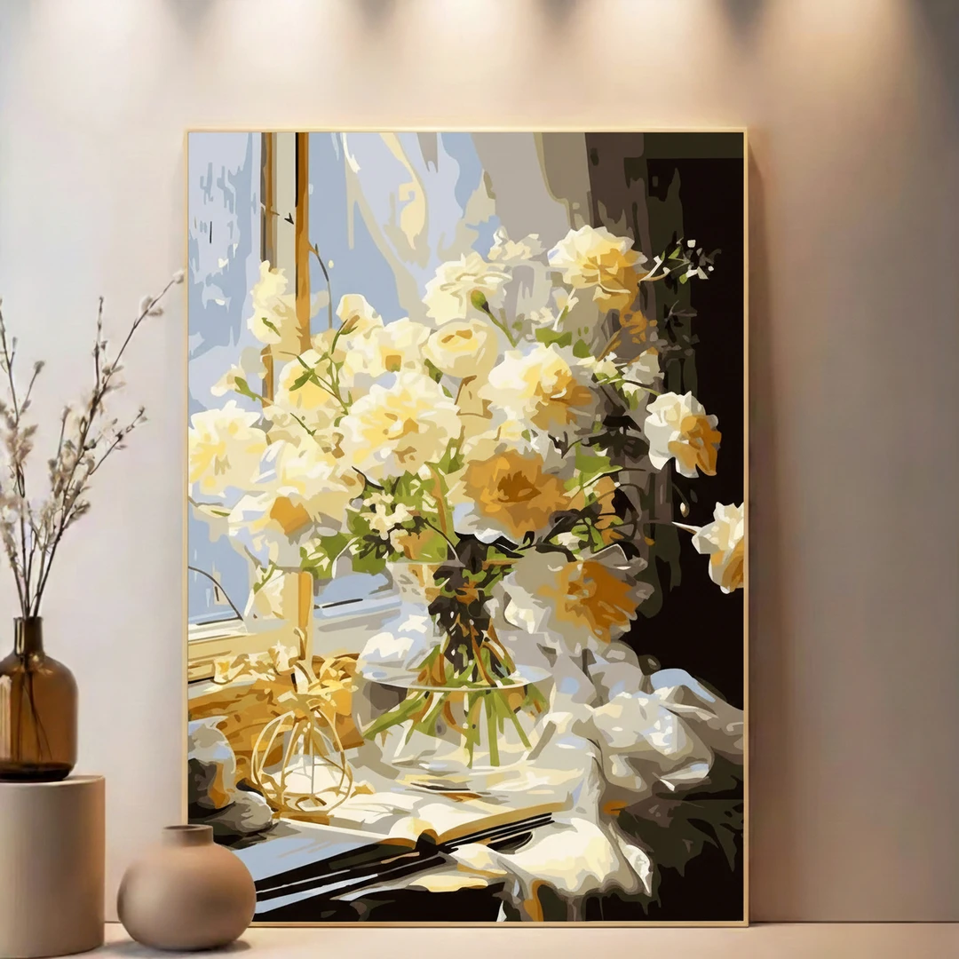 数字油画diy油彩画填色花卉窗花生日礼品手工diy油画填充现代简约