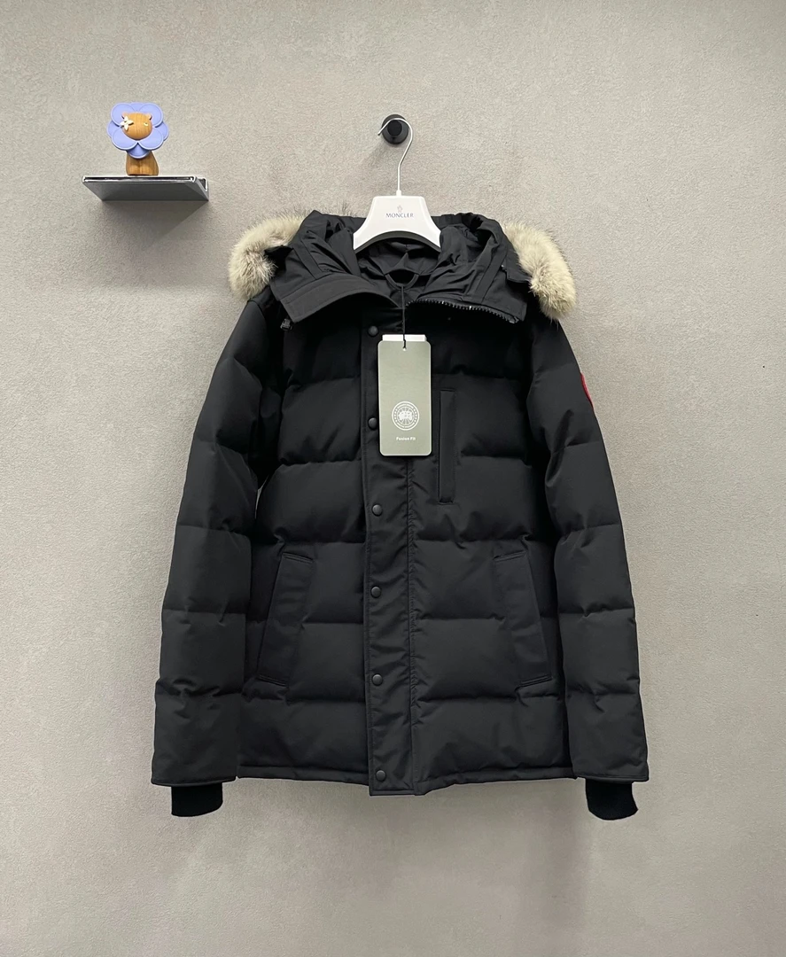 未使用 CANADA GOOSE 加拿大鹅黑色连帽羽绒服/尺码L（胸围约100）