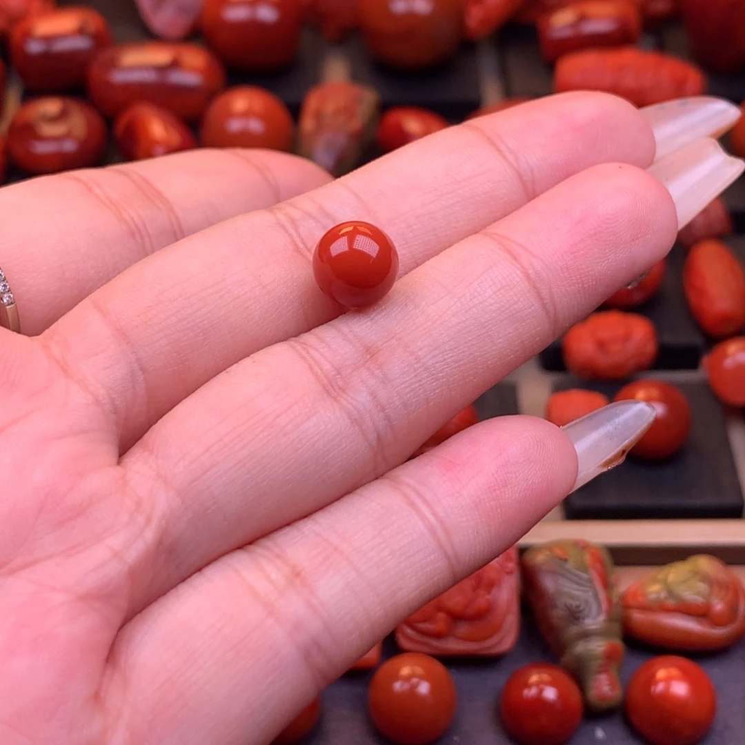 南红玛瑙未镶嵌川料原矿柿子锦圆珠8.7mm