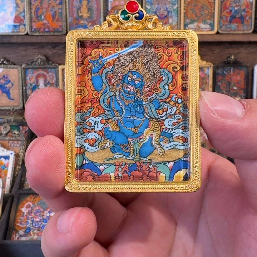 江***海吊坠热贡纯手绘唐卡不动明王