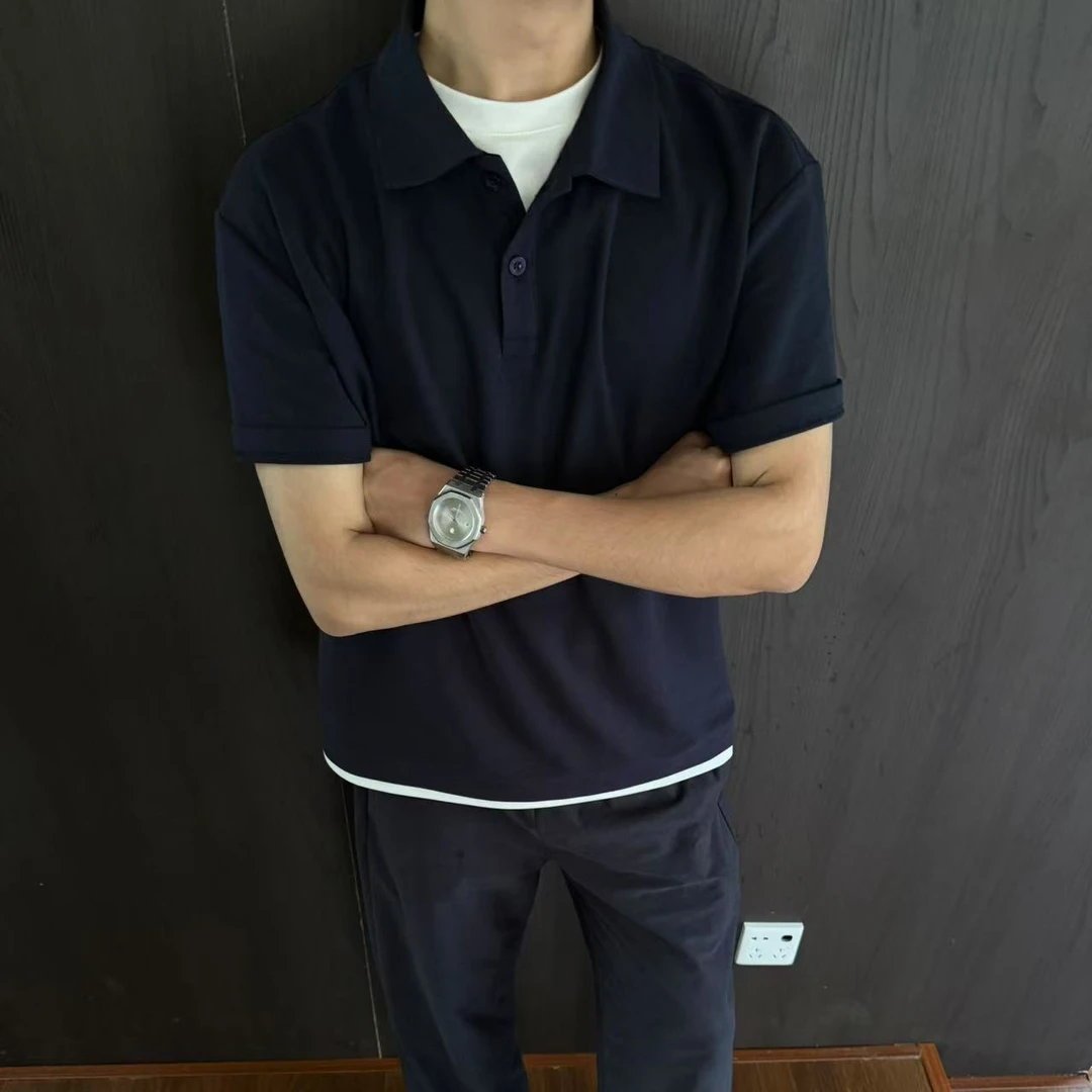 ''TZG''珠地棉索罗娜SORONA+假两件压胶polo衫高级翻领简约短袖