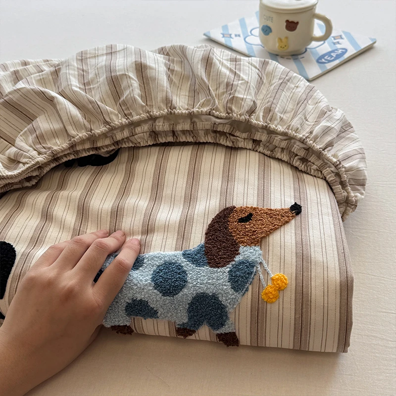 dexi/德茜2025新款全棉老粗布毛巾绣床笠纯棉床罩垫夏季透气凉爽