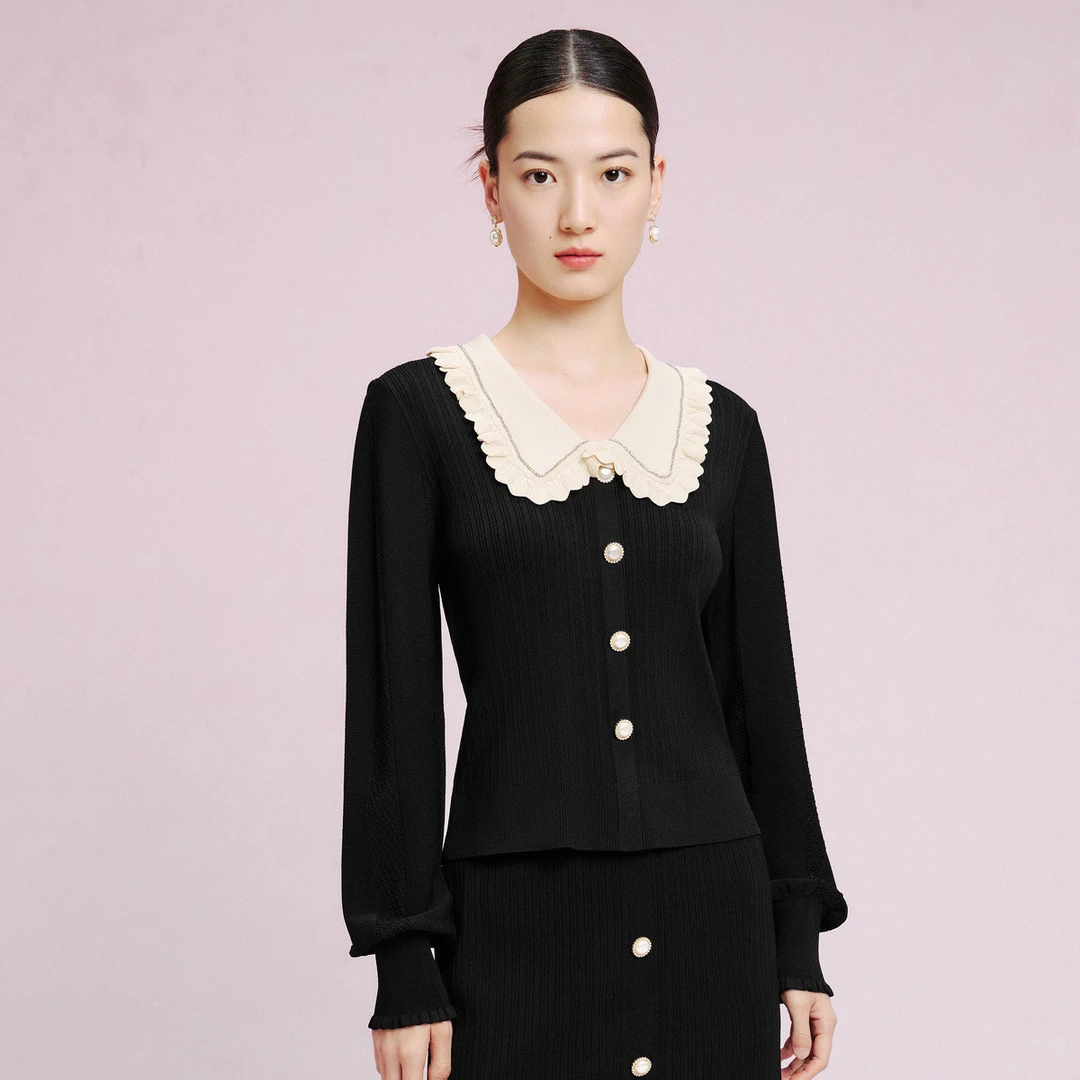 【婷婷专属】新撞色简约高级通勤柔韧肌理针织衫上衣女