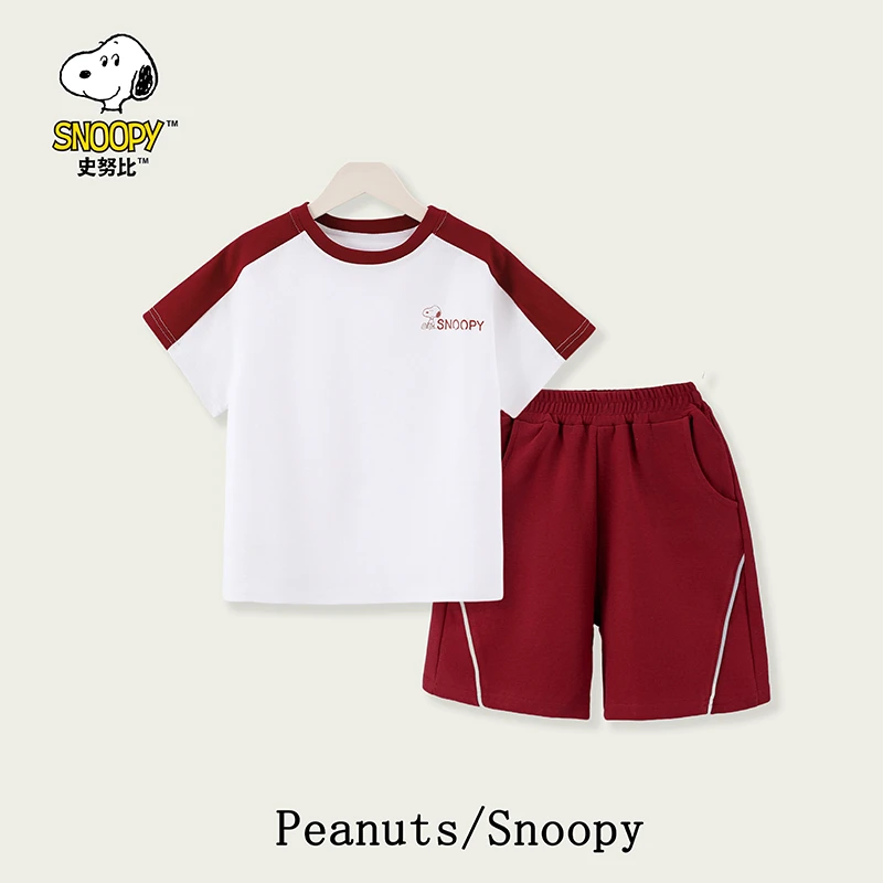 Snoopy/夏季冰感棉儿童新款简约舒适POLO衫休闲时尚拼接圆领套装