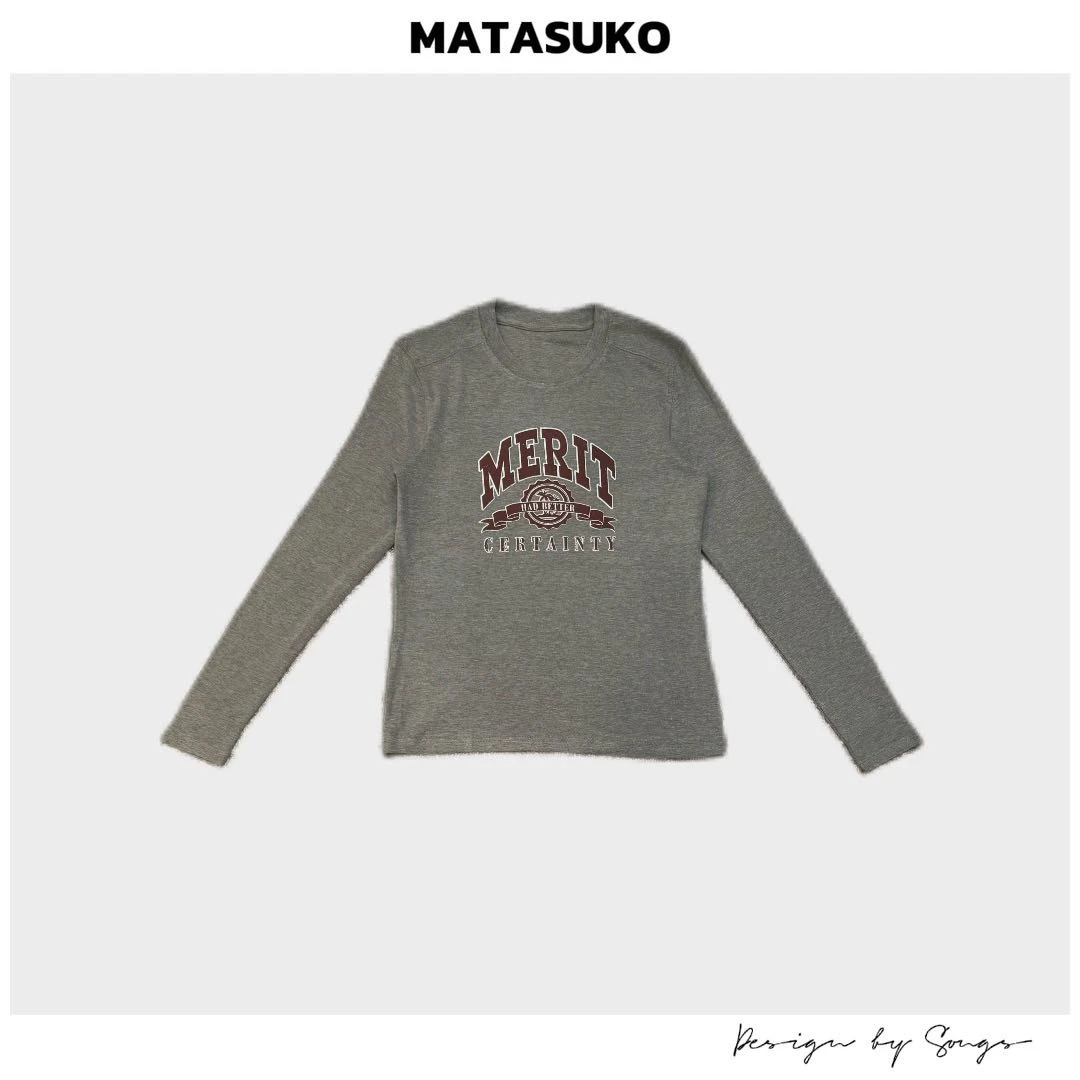 MATASUKO vtg复古印 磨毛棉打底系列 长袖圆领T恤