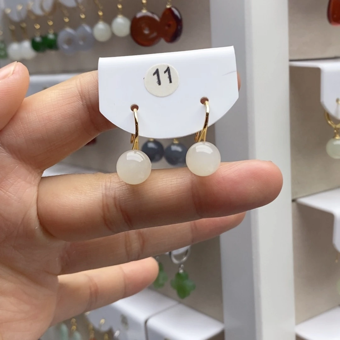 银S925镶嵌和田玉耳饰