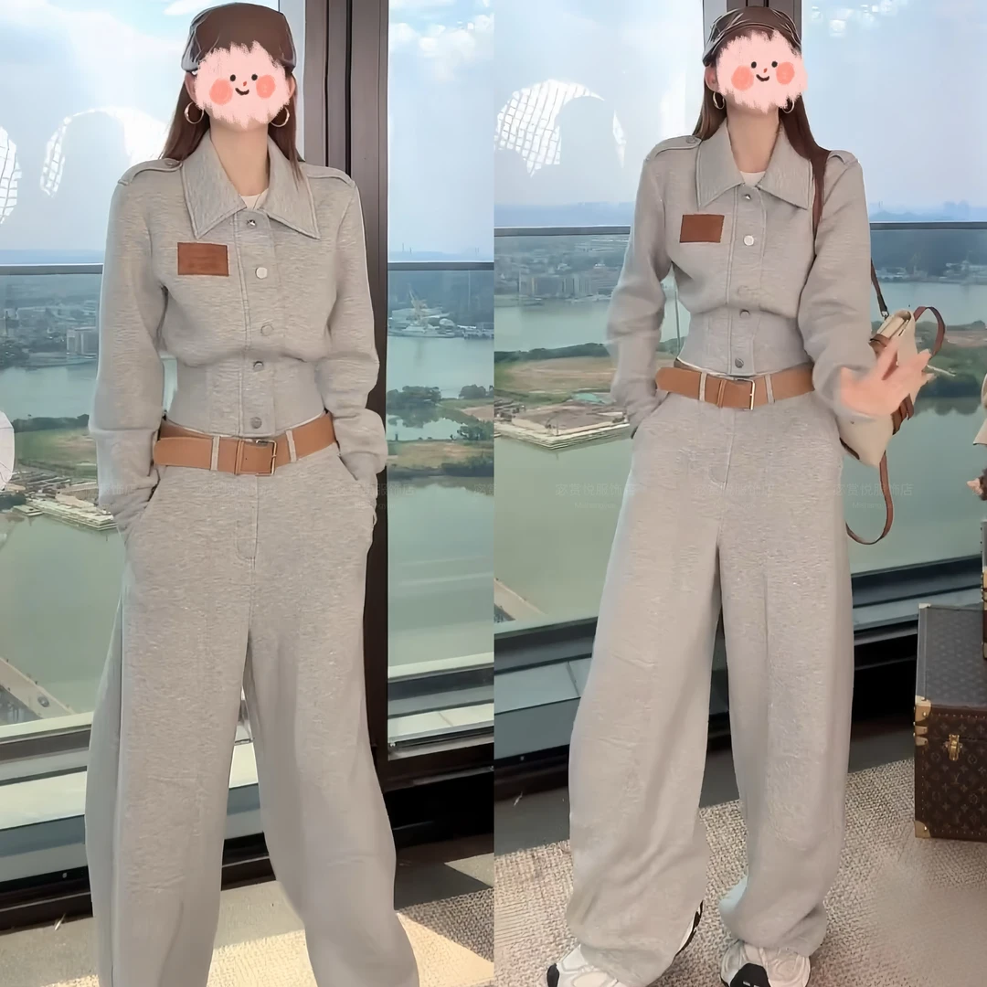 2025早秋新款休闲风松弛收腰舒适衬衫领长袖外套百搭宽松长裤套装