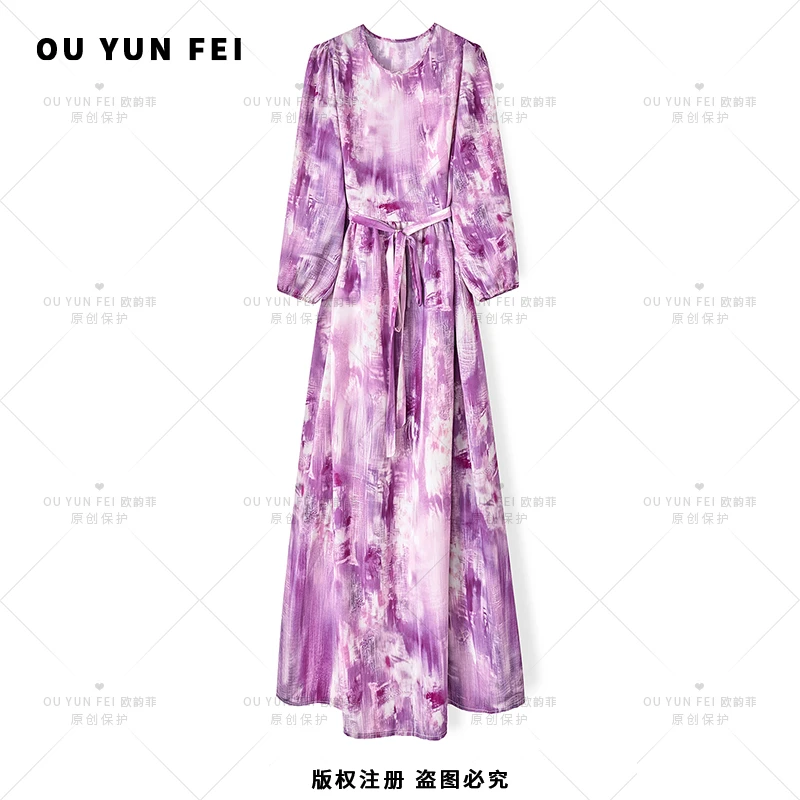 高级感连衣裙女新款气质显瘦穿搭时尚洋气印花长裙XB1011