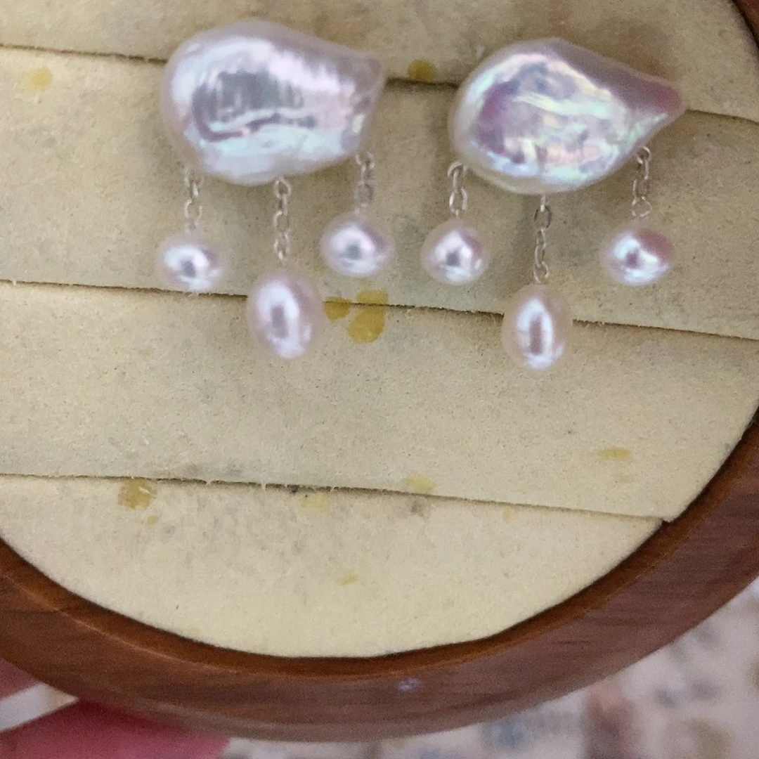 银S925镶嵌耳饰淡水珍珠