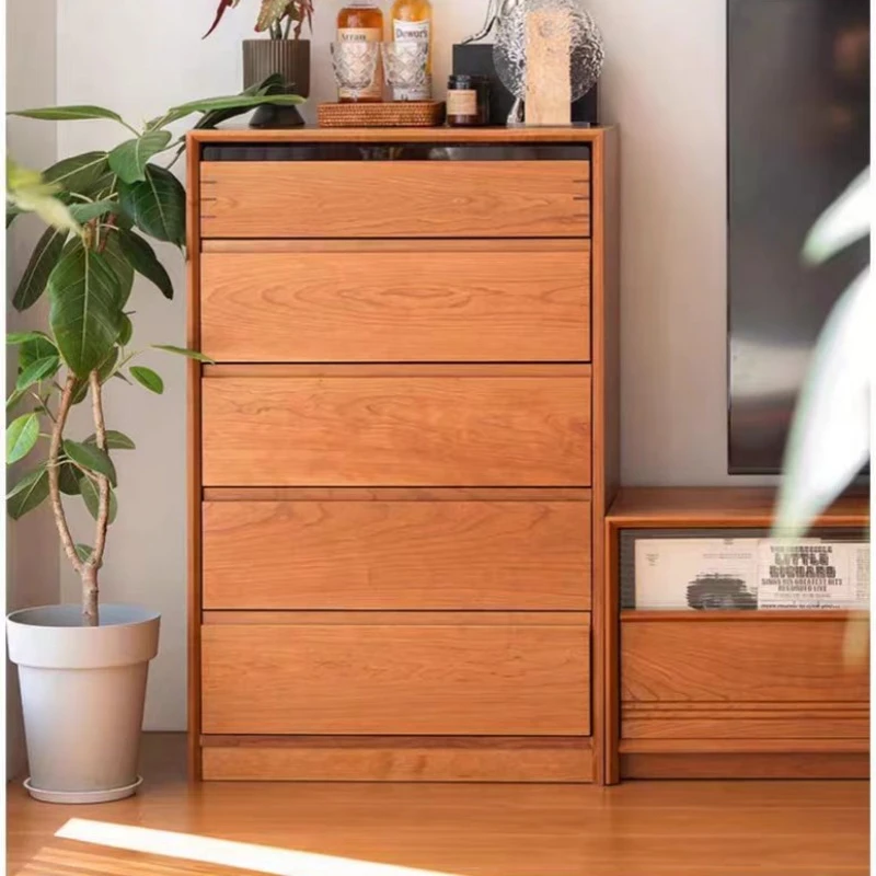 达杰山川全材客厅樱桃木五斗柜大容量住宅实木储物柜边柜收纳矮柜